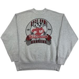 Vintage 90s Wisconsin Badgers 1994 Rose Bowl Crewneck Grey Mens Large Sweatshirt
